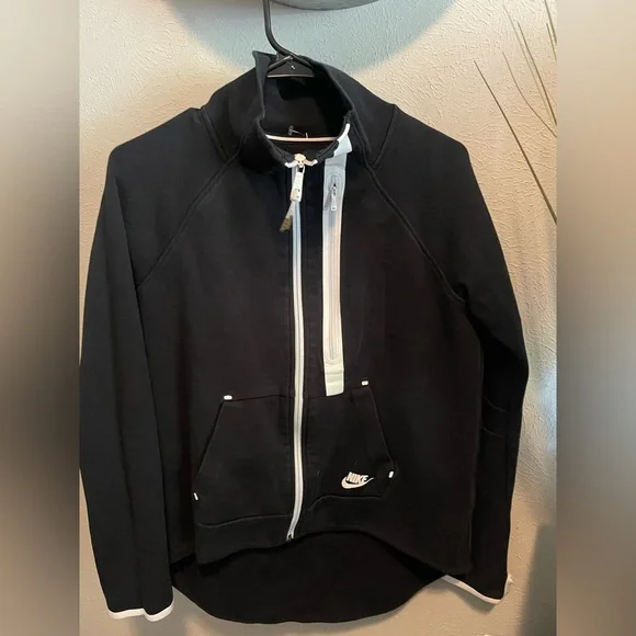 Nike Tech Women’s fleece moto jacket black with white trim - Picture 1 of 4